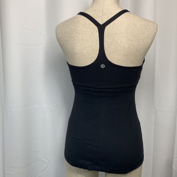Lululemon Workout Tank Top w/Shelf Bra Racer Back Lycra Black/Grey Sz Small - Picture 3 of 6